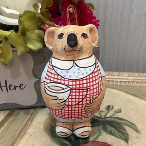 Vintage Baker Koala Bear Ornament Round Belly Papier Mache Hand Crafted Bakery